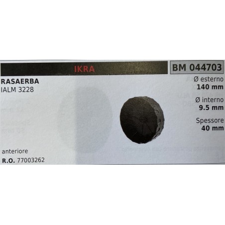 BRUMAR RUOTA RASAERBA IKRA  RASAERBA IALM 3228   anteriore Ø esterno 140 mm Ø interno 95 mm spessore 40 mm  RO 77003262