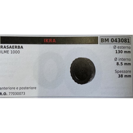 BRUMAR RUOTA RASAERBA IKRA  RASAERBA ILME 1000   anteriore e posteriore Ø esterno 130 mm Ø interno 85 mm spessore 38 mm  RO 770