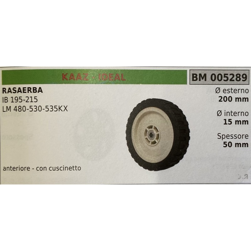 BRUMAR RUOTA RASAERBA KAAZ  IDEAL  RASAERBA IB 195215 LM 480530535KX  anteriore  con cuscinetto Ø esterno 200 mm Ø interno 15 m