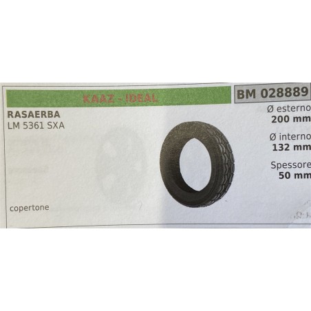 BRUMAR RUOTA RASAERBA KAAZ  IDEAL  RASAERBA LM 5361 SXA  copertone Ø esterno 200 mm Ø interno 132 mm spessore 50 mm  RO