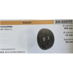 BRUMAR RUOTA RASAERBA MAORI  RASAERBA MP 4000 EL  ruota posteriore Ø esterno 200 mm Ø interno 12 mm spessore 50 mm  RO 81215110