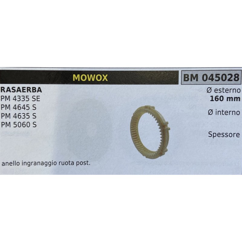 BRUMAR RUOTA RASAERBA MOWOX  RASAERBA PM 4335 SE PM 4645 S PM 4635 S PM 5060 S  anello ingranaggio ruota post Ø esterno 160 mm