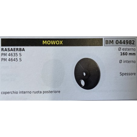 BRUMAR RUOTA RASAERBA MOWOX  RASAERBA PM 4635 S  PM 4645 S  coperchio interno ruota posteriore Ø esterno 160 mm Ø interno  spes