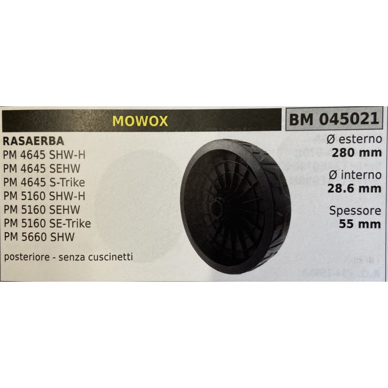 BRUMAR RUOTA RASAERBA MOWOX  RASAERBA PM 4645 SHWH PM 4645 SEHW PM 4645 STrike PM 5160 SHWH PM 5160 SEHW PM 5160 SETrike PM 566