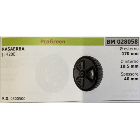 BRUMAR RUOTA RASAERBA PROGREEN  RASAERBA JT 420E  Ø esterno 170 mm Ø interno 105 mm spessore 40 mm  RO 0800500