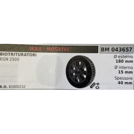 BRUMAR RUOTE VARIE IKRA  MOGATEC  BIOTRITURATORI EGN 2500  Ø esterno 180 mm Ø interno 15 mm spessore 40 mm  RO 81000232