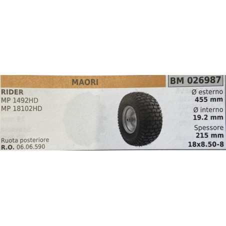 BRUMAR RUOTE VARIE MAORI  RIDER MP 1492HD MP 18102HD  ruota posteriore Ø esterno 455 mm Ø interno 192 mm spessore 215 mm  RO 06
