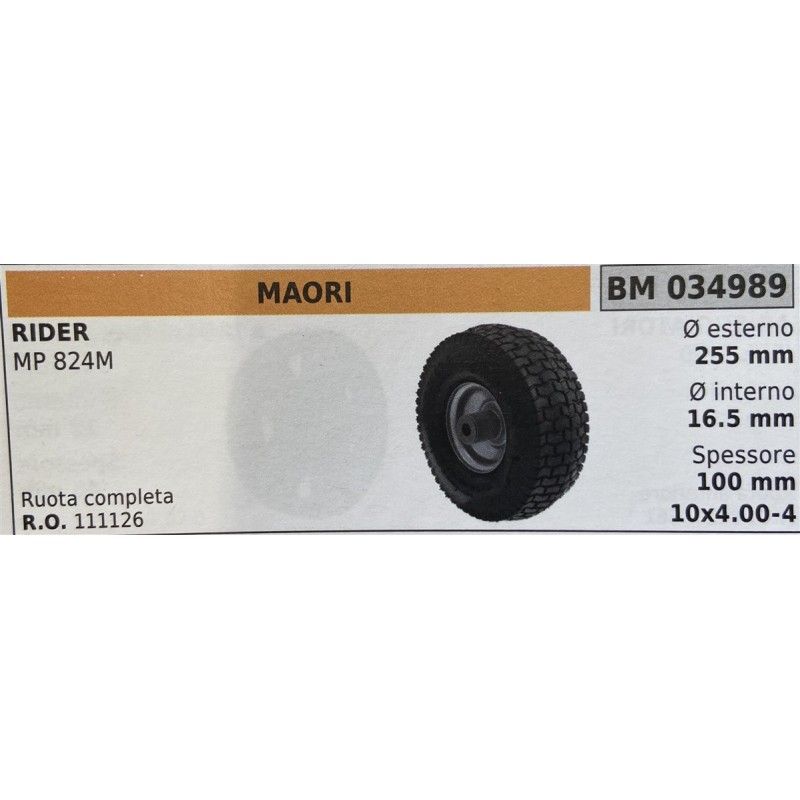 BRUMAR RUOTE VARIE MAORI  RIDER MP 824M  ruota completa Ø esterno 255 mm Ø interno 165 mm spessore 100 mm  RO 111126  10x4004