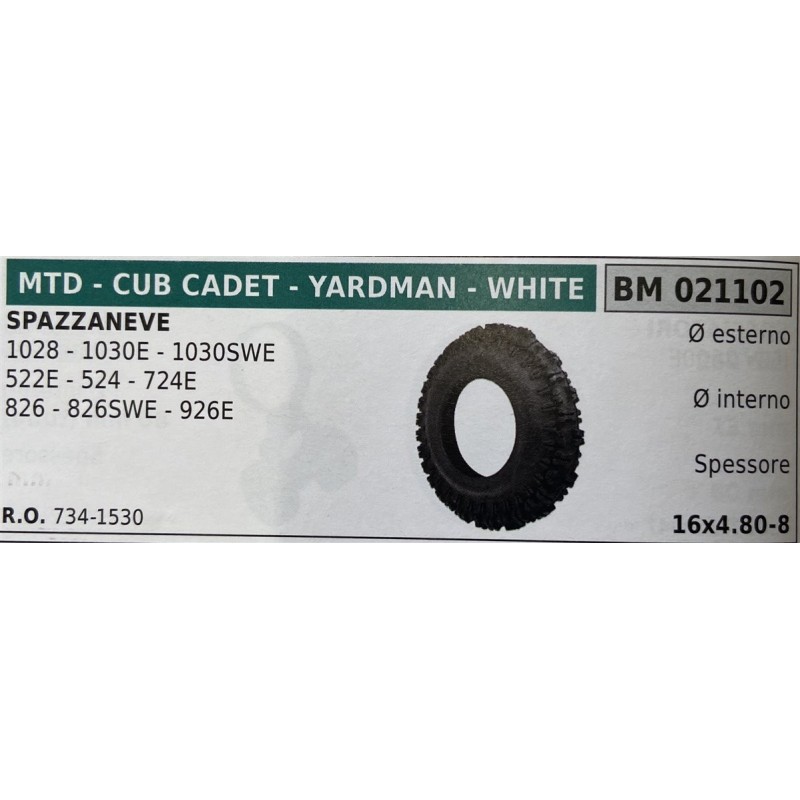 BRUMAR RUOTE VARIE MTD  CUB CADET  YARDMAN  WHITE  SPAZZANEVE MPB 976AE MPB 1587AE  Ø esterno  Ø interno  spessore   RO 7341530