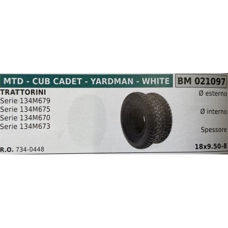 BRUMAR RUOTE VARIE MTD  CUB CADET  YARDMAN  WHITE  TRATTORINI Serie 134M679 Serie 134M675 Serie 134M670 Serie 134M673  Ø estern