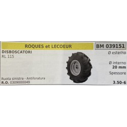 BRUMAR RUOTE VARIE ROQUES et LECOEUR  DISBOSCATORI RL 115  ruota sinistra  antiforatura Ø esterno  Ø interno 20 mm spessore   R