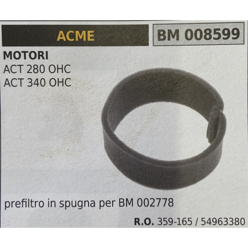 BRUMAR FILTRO ARIA ACME  MOTORI ACT 280 OHC ACT 340 OHC  prefiltro in spugna per BM 002778 RO 359165  54963380