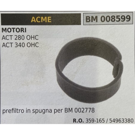 BRUMAR FILTRO ARIA ACME  MOTORI ACT 280 OHC ACT 340 OHC  prefiltro in spugna per BM 002778 RO 359165  54963380
