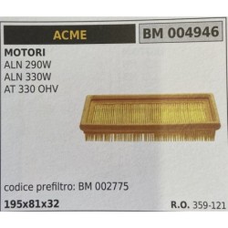 BRUMAR FILTRO ARIA ACME  MOTORI ALN 290W ALN 330W AT 330 OHV  codice prefiltro BM 002775 195x81x32 RO 359121