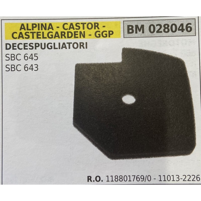 BRUMAR FILTRO ARIA ALPINA  CASTOR  CASTELGARDEN  GGP  DECESPUGLIATORI SBC 645 SBC 643  RO 1188017690  110132226