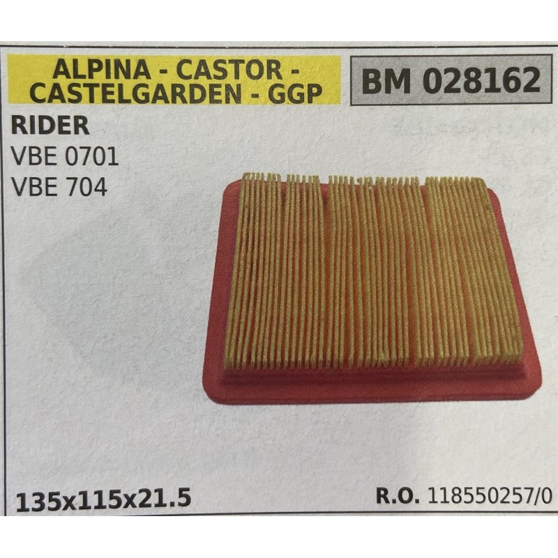 BRUMAR FILTRO ARIA ALPINA  CASTOR  CASTELGARDEN  GGP  RIDER VBE 0701 VBE 704  135x115x215 RO 1185502570