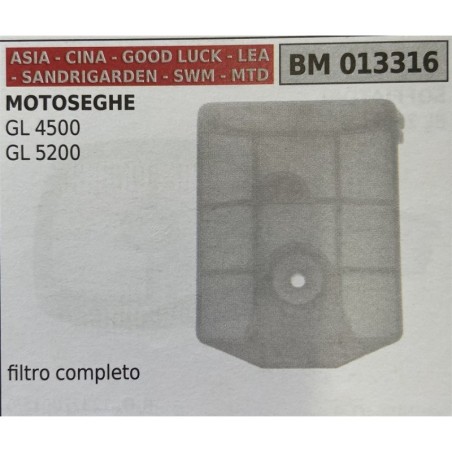 BRUMAR FILTRO ASIA  CINA  GOOD LUCK  LEA  SANDRIGARDEN  SWM  MTD  MOTOSEGHE GL 4500 GL 5200  filtro completo RO