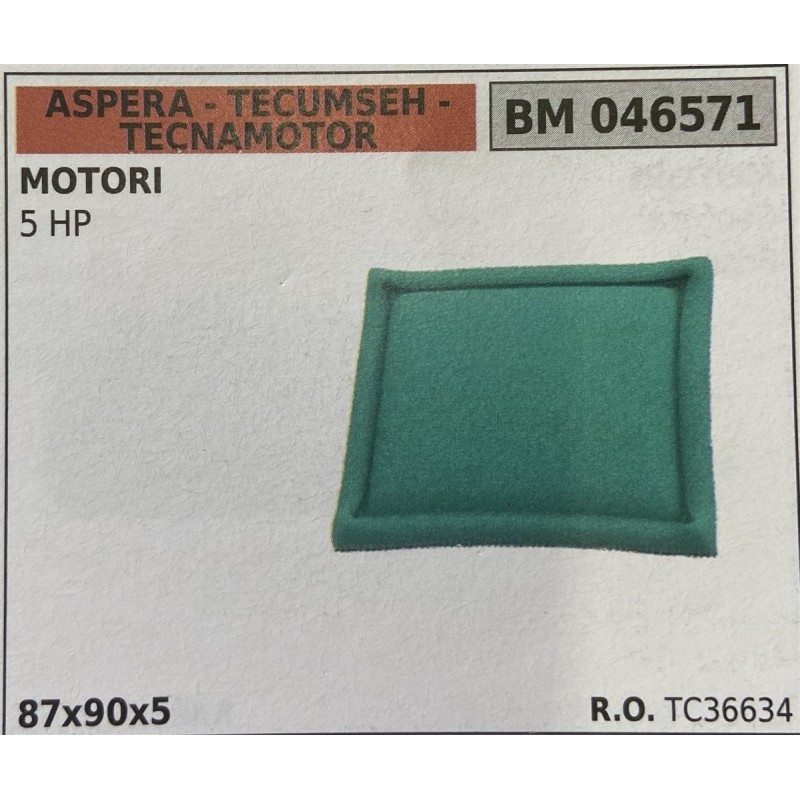 BRUMAR FILTRO ASPERA  TECUMSEH  TECNAMOTOR  MOTORI 5 HP  87x90x5 RO TC36634