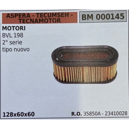 BRUMAR FILTRO ASPERA  TECUMSEH  TECNAMOTOR  MOTORI BVL 198 2° serie tipo nuovo  128x60x60 RO 35850A  23410028