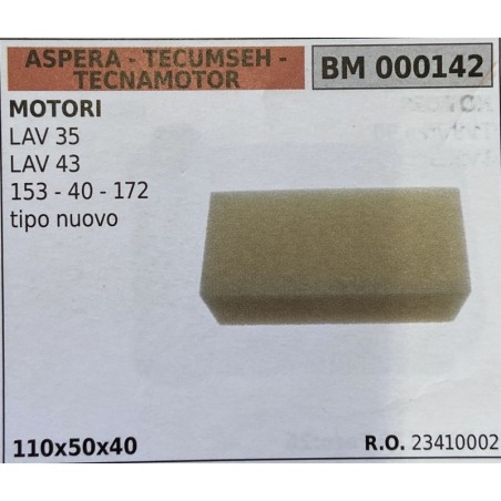 BRUMAR FILTRO ASPERA  TECUMSEH  TECNAMOTOR  MOTORI LAV 35 LAV 43 153  40  172 tipo nuovo  110x50x40 RO 2341002