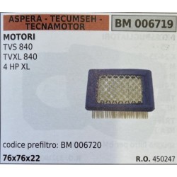 BRUMAR FILTRO ASPERA  TECUMSEH  TECNAMOTOR  MOTORI TVS 840 TVXL 840 4 HP XL  codice prefiltro BM 006720 76x76x22 RO 450247