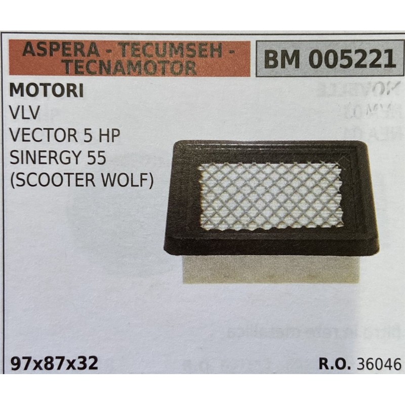 BRUMAR FILTRO ASPERA  TECUMSEH  TECNAMOTOR  MOTORI VLV VECTOR 5 HP SINERGY 55 (SCOOTER WOLF)  97x87x32 RO 36046