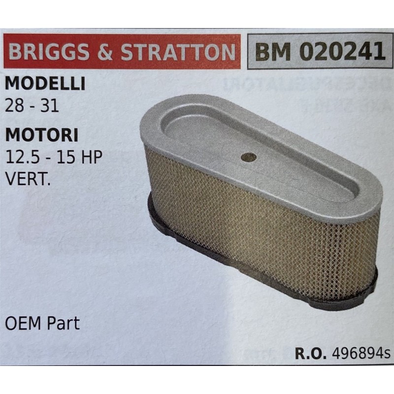 BRUMAR FILTRO BRIGGS & STRATTON  MODELLI 28  31 MOTORI 125  15 HP VERT  OEM part RO 496894s