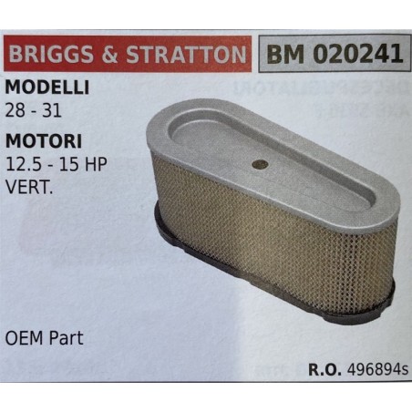 BRUMAR FILTRO BRIGGS & STRATTON  MODELLI 28  31 MOTORI 125  15 HP VERT  OEM part RO 496894s