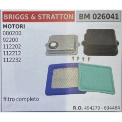 BRUMAR FILTRO BRIGGS & STRATTON  MOTORI 080200 92200 112202 112212 112232  filtro completo RO 494279  694484