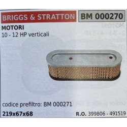 BRUMAR FILTRO BRIGGS & STRATTON  MOTORI 10  12 HP verticali  codice prefiltro BM 000271 219x67x68 RO 399806  491519
