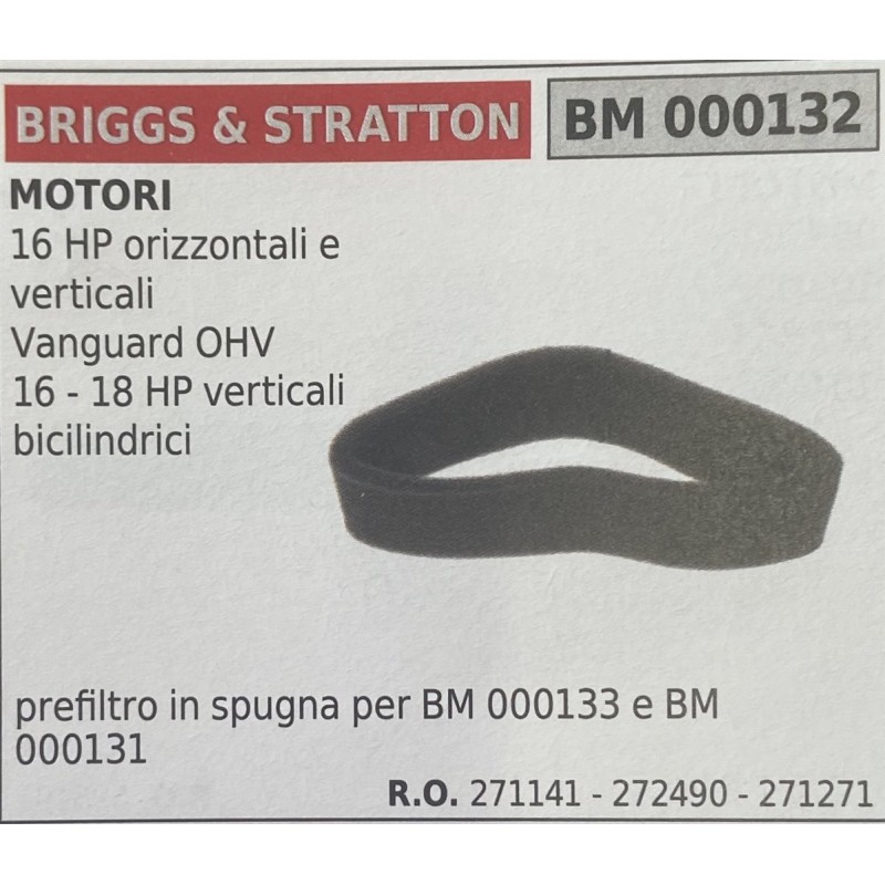 BRUMAR FILTRO BRIGGS & STRATTON  MOTORI 16 HP orizzontali e verticali Vanguard OHV 16  18 HP verticali bicilindrici  prefiltro