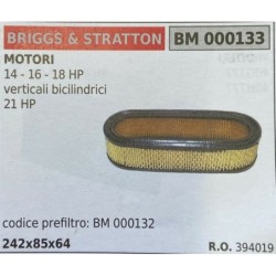 BRUMAR FILTRO BRIGGS & STRATTON  MOTORI 14  16  18 HP verticali bicilindrici 21 HP  codice prefiltro BM 000132 242x85x64 RO 394