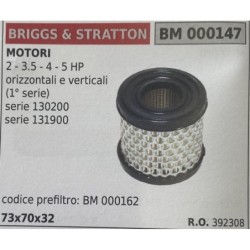 BRUMAR FILTRO BRIGGS & STRATTON  MOTORI 2  35  4  5 HP orizzontali e verticali (1° serie) serie 130200 serie 131900  codice pre