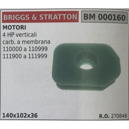 BRUMAR FILTRO BRIGGS & STRATTON  MOTORI 4 HP verticali carb a membrana 110000 a 110999 111900 a 111999  140x102x36 RO 270848