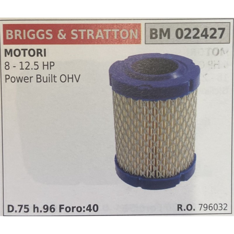 BRUMAR FILTRO BRIGGS & STRATTON  MOTORI 8  125 HP Power Built OHV  D75 h96 Foro40 RO 796032