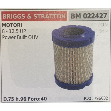 BRUMAR FILTRO BRIGGS & STRATTON  MOTORI 8  125 HP Power Built OHV  D75 h96 Foro40 RO 796032