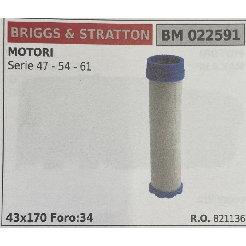 BRUMAR FILTRO BRIGGS & STRATTON  MOTORI Serie 47  54  61  43x170 Foro34 RO 821136
