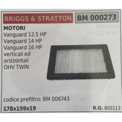 BRUMAR FILTRO BRIGGS & STRATTON  MOTORI Vanguard 125 HP Vanguard 14 HP Vanguard 16 HP verticali ed orizzontali OHV TWIN  codice