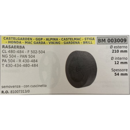 BRUMAR RUOTA RASAERBA CASTELGARDEN  GGP  ALPINA  CASTELMAC  STIGA  HONDA  MAC GARDA  VIKING  GARENA  BRILL  RASAERBA CL 480484