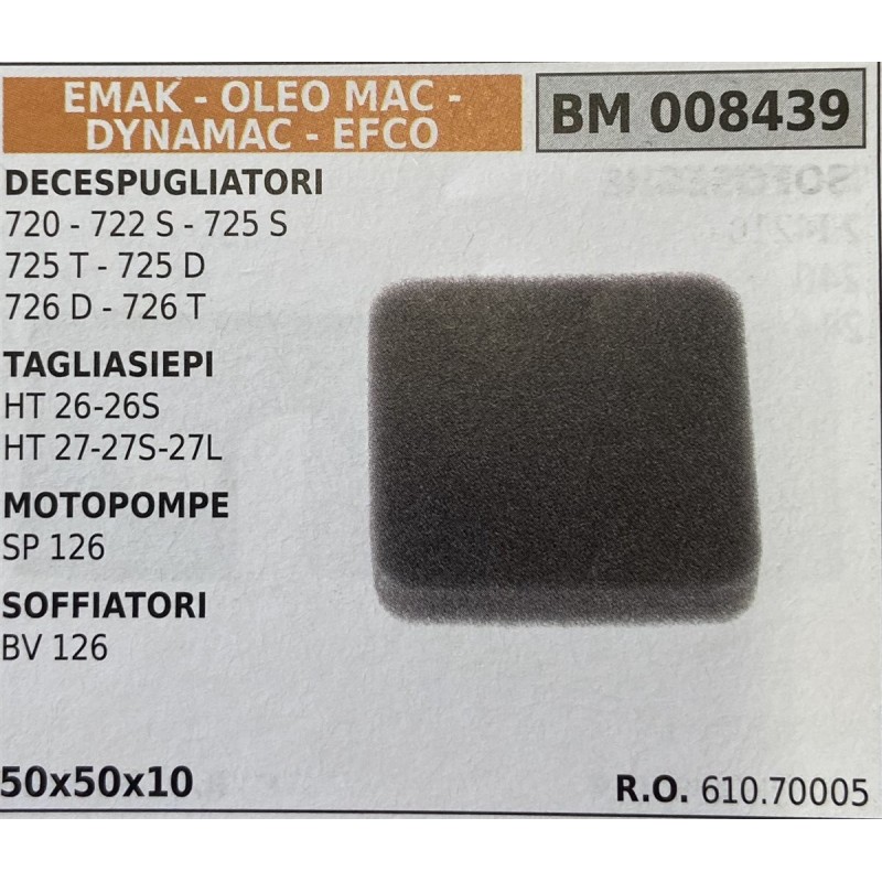 BRUMAR FILTRO EMAK  OLEO MAC  DYNAMAC  EFCO  DECESPUGLIATORI 720  722 S  725 S 725 T  725 D 726 D  726 T TAGLIASIEPI HT 2626S H