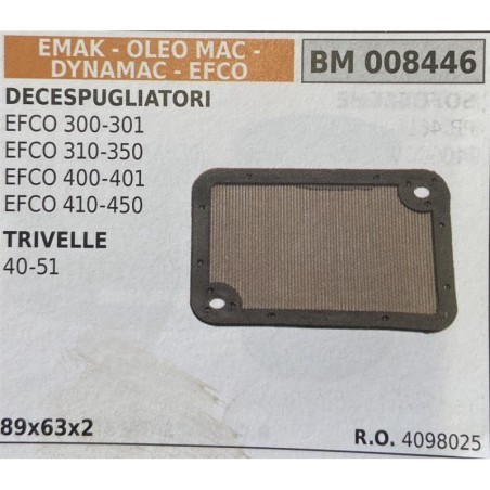 BRUMAR FILTRO EMAK  OLEO MAC  DYNAMAC  EFCO  DECESPUGLIATORI EFCO 300301 EFCO 310350 EFCO 400401 EFCO 410450 TRIVELLE 4051  89x