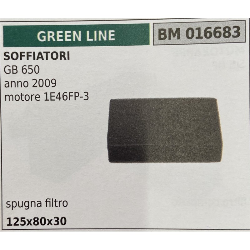 BRUMAR FILTRO GREEN LINE  SOFFIATORI GB 650 anno 2009 motore 1E46FP3  spugna filtro 125x80x30 RO