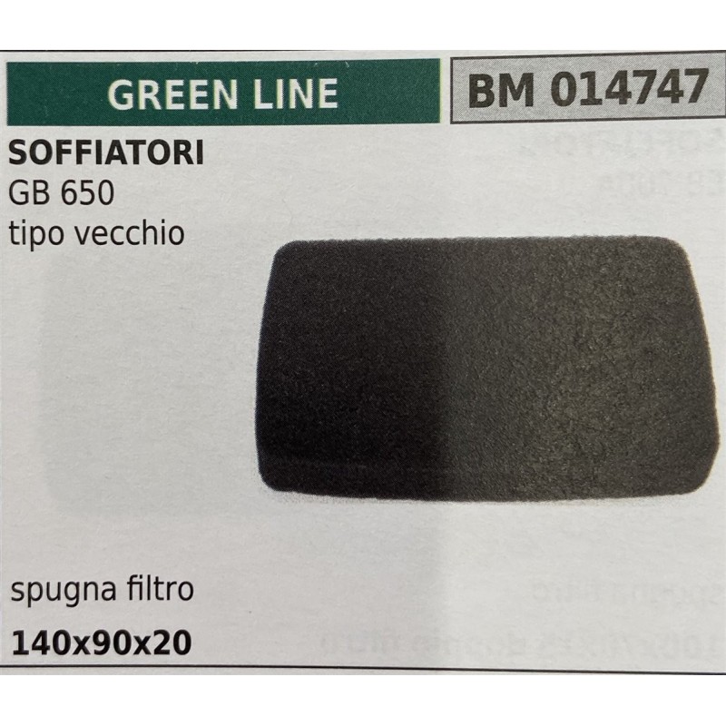 BRUMAR FILTRO GREEN LINE  SOFFIATORI GB 650 tipo vecchio  spugna filtro 140x90x20 RO