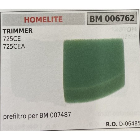 BRUMAR FILTRO HOMELITE  TRIMMER 725CE 725CEA  prefiltro per BM 007487 RO D06485