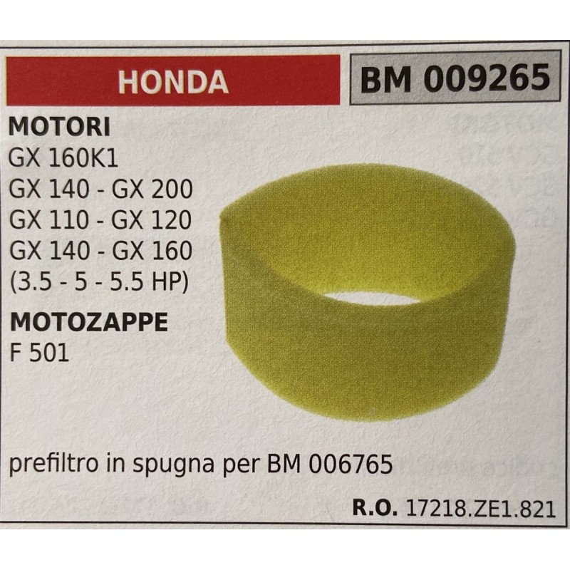 BRUMAR FILTRO HONDA  MOTORI GX 160K1 GX 140  GX 200 GX 110  GX 120 GX 140  GX 160 (35  5  55 HP) MOTOZAPPE F 501  prefiltro in
