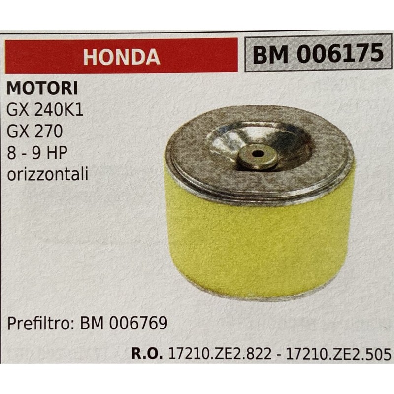 BRUMAR FILTRO HONDA  MOTORI GX 240K1 GX 270 8  9 HP orizzontali  prefiltro BM 006769 RO 17210ZE2822  17210ZE2505