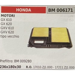 BRUMAR FILTRO HONDA  MOTORI GX 610 GX 620 GXV 610 GXV 620 tipo vecchio  prefiltro BM 009280 236x180x30 RO 17010ZJ1000  17211ZJ1