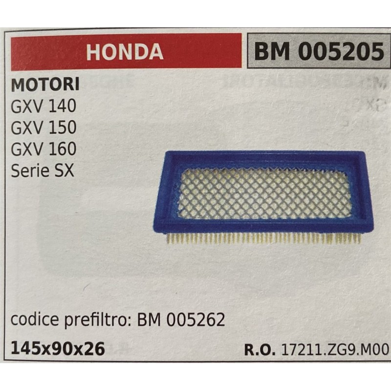 BRUMAR FILTRO HONDA  MOTORI GXV 140 GXV 150 GXV 160 Serie SX  codice prefiltro BM 005262 145x90x26 RO 17211ZG9M00