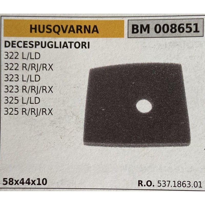 BRUMAR FILTRO HUSQVARNA  DECESPUGLIATORI 322 LLD 322 RRJRX 323 LLD 323 RRJRX 325 LLD 325 RRJRX  58x44x10 RO 537186301