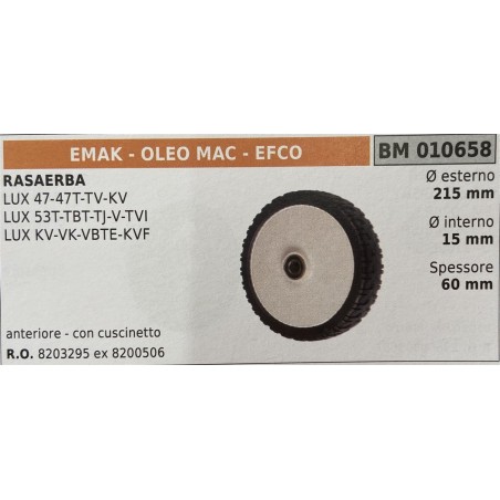 BRUMAR RUOTA RASAERBA EMAK  OLEO MAC  EFCO  RASAERBA LUX 4747TTVKV LUX 53TTBTTJVTVI LUX KVVKVBTEKVF  anteriore  con cuscinetto